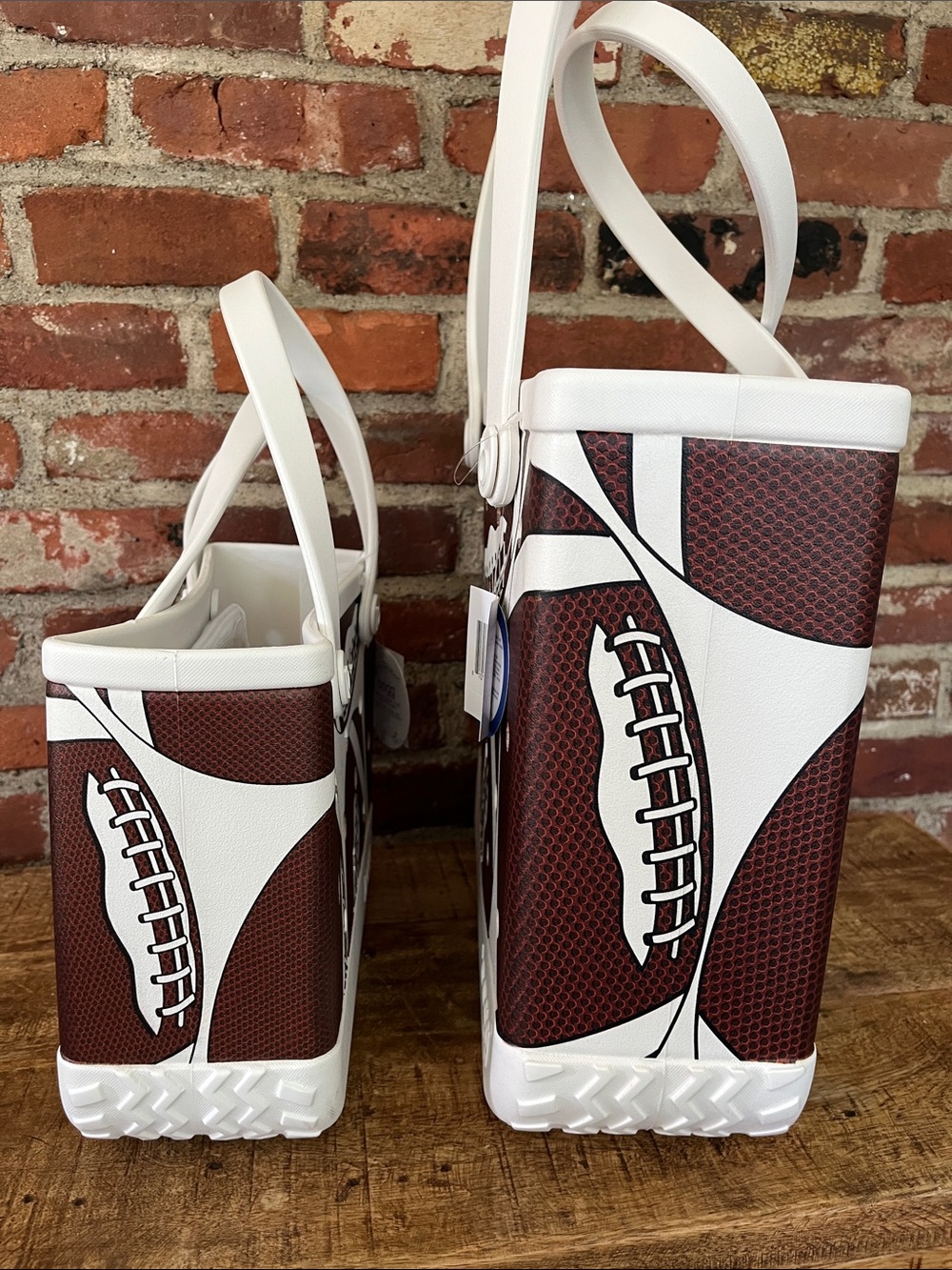 BOGG football Tote - Brown Football Print with White Trim - Picture 3 of 13